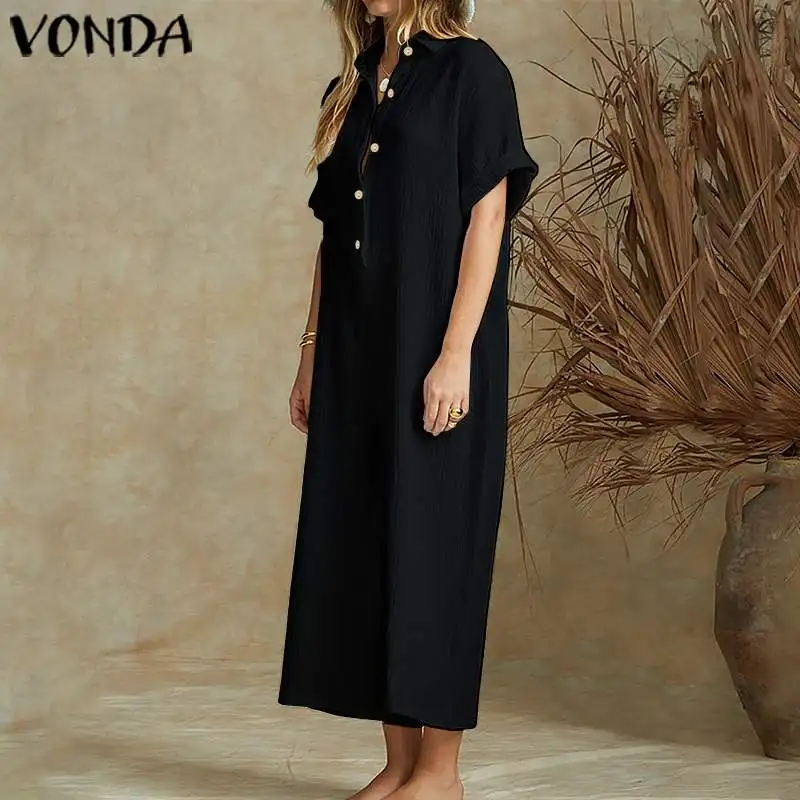 VONDA летние модные сексуальные комбинезоны с коротким рукавом Комбинезоны для женщин широкие повседневные свободные брюки длинные Pantalon 5XL