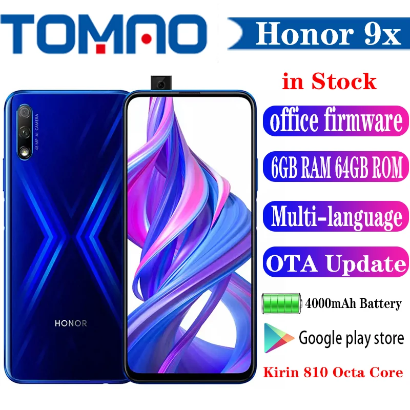 Смартфон Honor 9X Восьмиядерный процессор Kirin 810 6 59 дюйма 2340X1080 4/6 ГБ ОЗУ 64/128 Гб ПЗУ