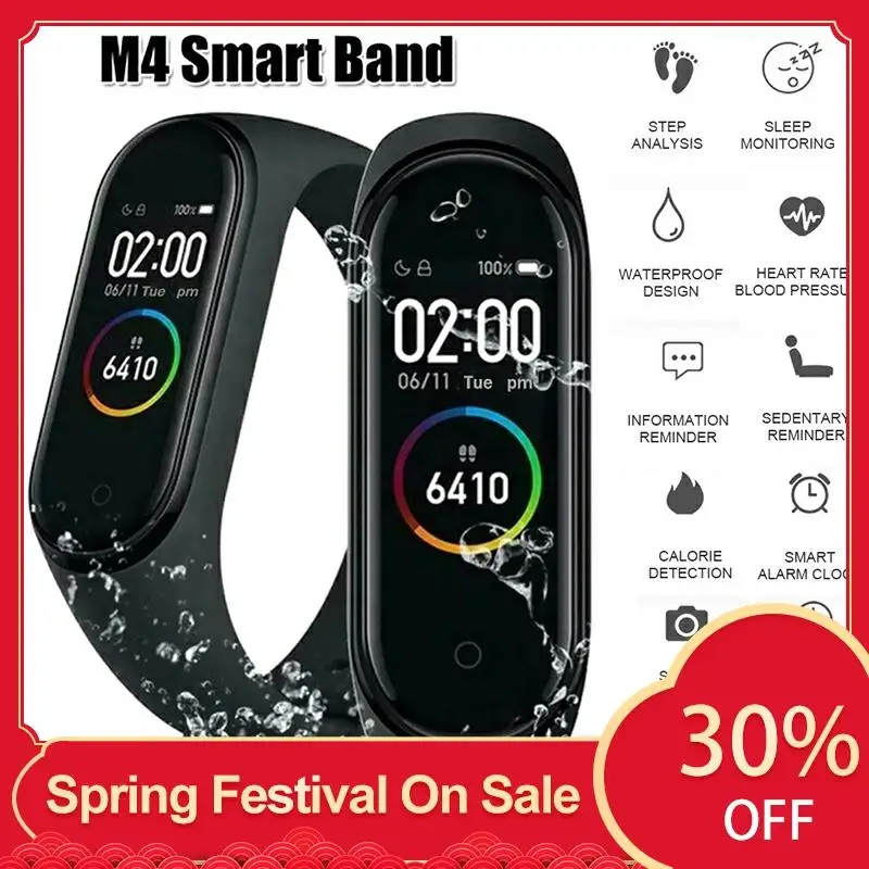 

M4 Smart Wristband Heart Rate Monitor FitnessScreen Smart Band Blood Pressure Extra Long Standby Bluethooth Smart Watch Dropship