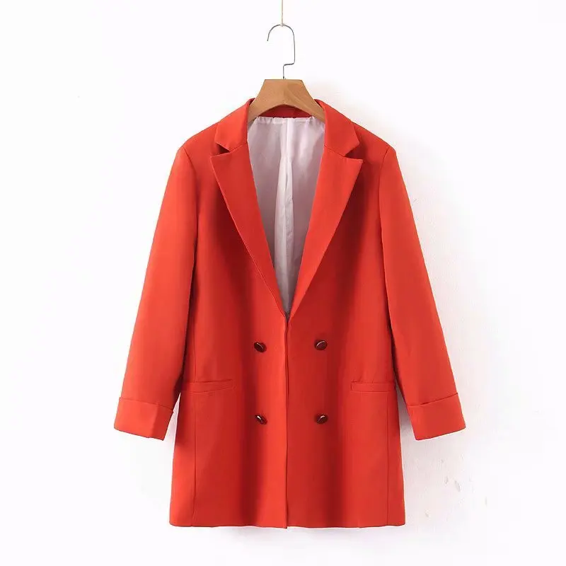 

Europe And America WOMEN'S Dress 2019 Spring And Autumn New Style Fashion Elegant Solid Color Double Breasted Suit Jacket Women'
