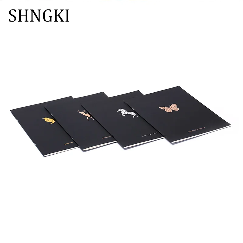 2018 New Korean Kawaii Metallic Gilding Deer Bird Horse Schedule Monthly Planner Organizer Notebook Kawaii A4 Agendas Gifts