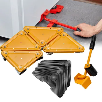 

5Pcs/Set Triangular Iron Mover Plates Corners Movable Portable Mover Heavy Object Moving Slightly Upward Transportation Tool