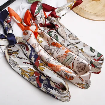 

Silk Scarf woman 2020 new simulation silk small square scarf Printed Scarf neck silk head scarf Hair rope gift box