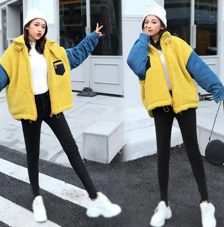 Зимнее женское меховое пальто из овечьей шерсти, воротник-стойка, теплое модное меховое пальто, куртка с карманами, короткое пальто из искусственного меха, верхняя одежда