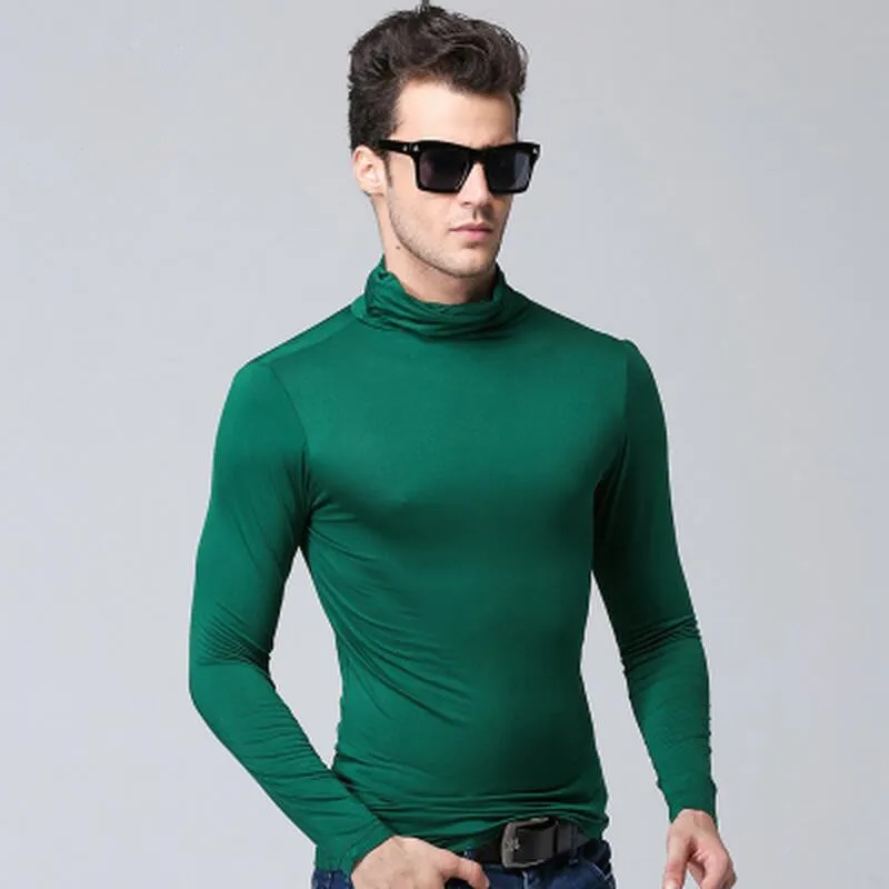 men t shirt long sleeve t-shirt turtleneck t-shirts man thin winter spring fashion casual modal t shirts mens t shirt wine red