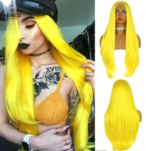 EEWIGS, парик для косплея, ручная вязка, натуральный, прямой, желтый, парик, без клея, термостойкие волосы, синтетические парики на кружеве для женщин