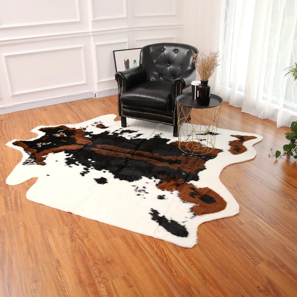 

Cow mat Christmas carpet simulation whole cowhide pattern carpet tea table living room artificial plush carpet