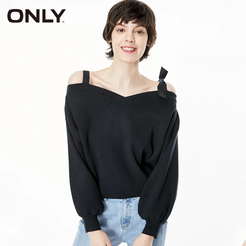 ONLY Winter New Bowknot Off-shoulder Loose Women Sweater|119324511 | Женская одежда