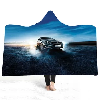 

Custom Car Racing Print Boys Home Wearable Hooded Blanket Portable Travel Office Warm Plush Blanket for Teens Adult 150x200cm
