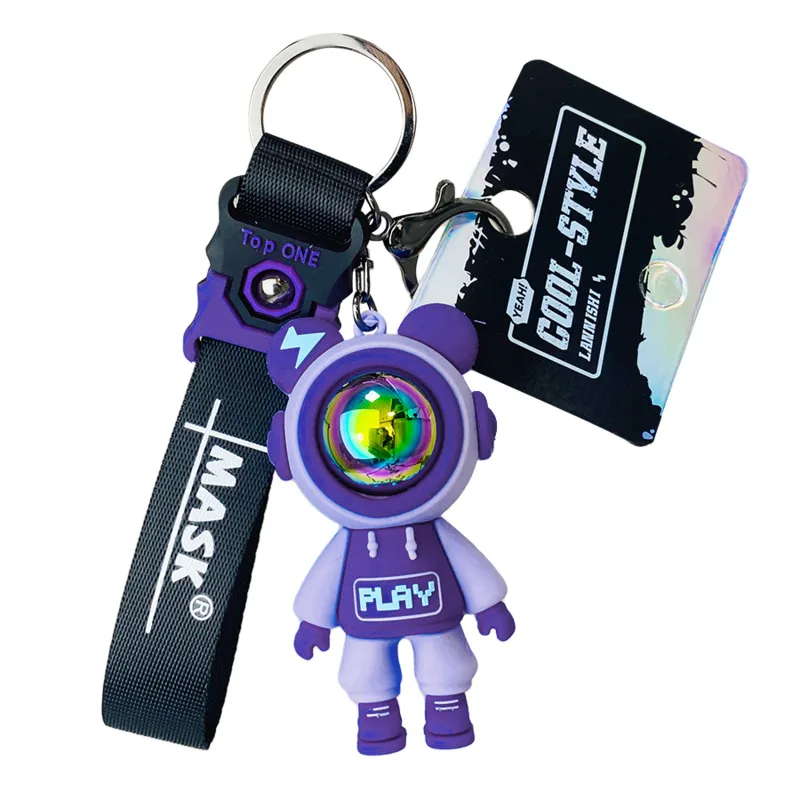 New Lightning Bear Metal Keychain Grey Purple Pink Green