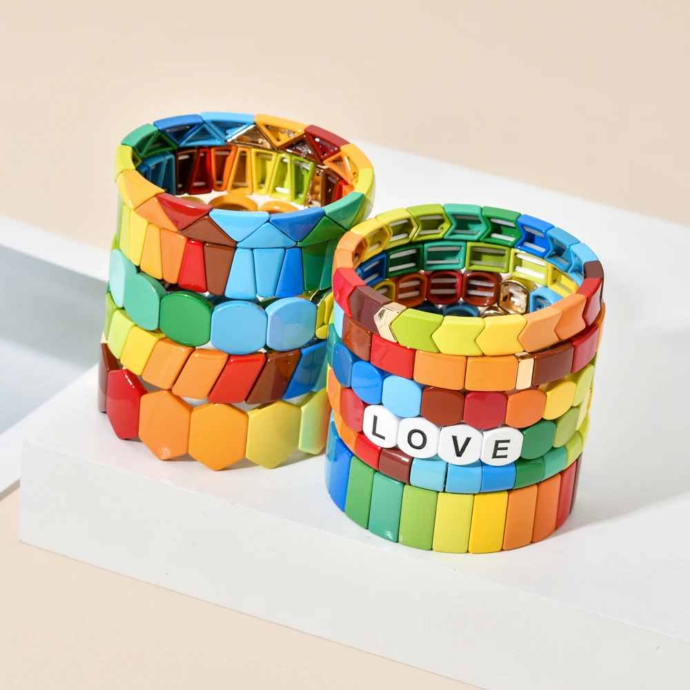 Bracelet Jewelry Rainbow Summer Bracelets For Women Friendship Bracelet Jewelry Pulseiras Mujer Love Letter Beads Bracelet Gifts for Girl