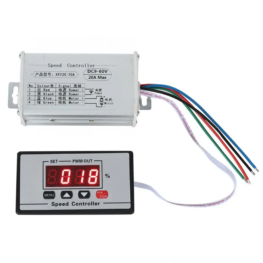 Регулировочная щетка двигателя DC9-60V PWM контроллер двигателя с цифровым дисплеем 20А выход