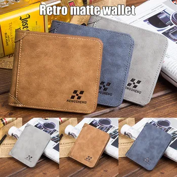 

Men Leather Wallet Pockets ID Card Holder Billfold Slim Bifold Purse Retro Frosted Wallet hh88