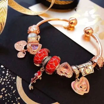 

High Quality Original 1:1 100%925 Sterling Silver Heart Bracelet With Fish Design Decoration With Opening Bracelet Free Shipping