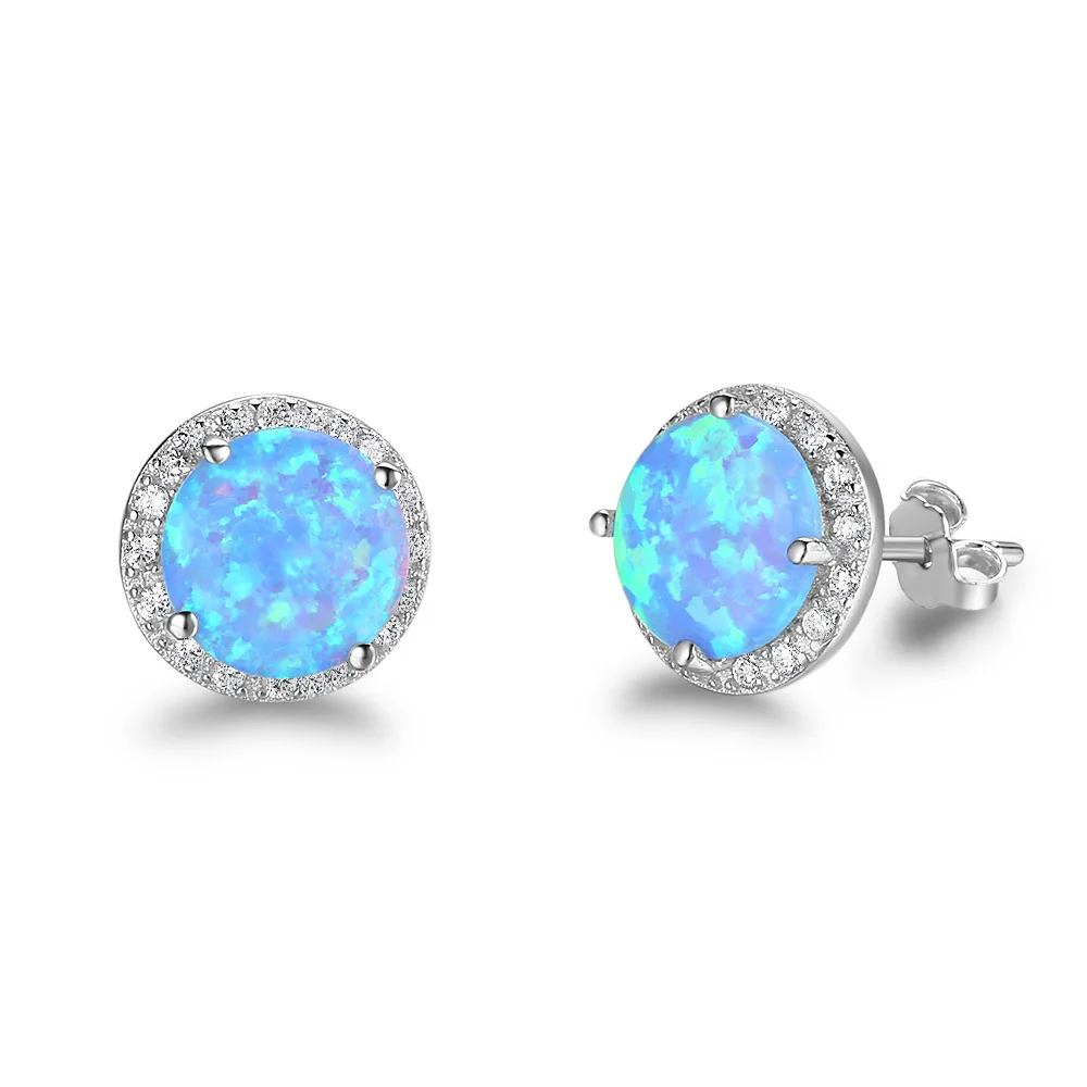 

10mm Blue Opal Stone 925 Sterling Silver Stud Earrings Ocean Style Fashion Earrings for Women Gift for Her silver jewelry girls