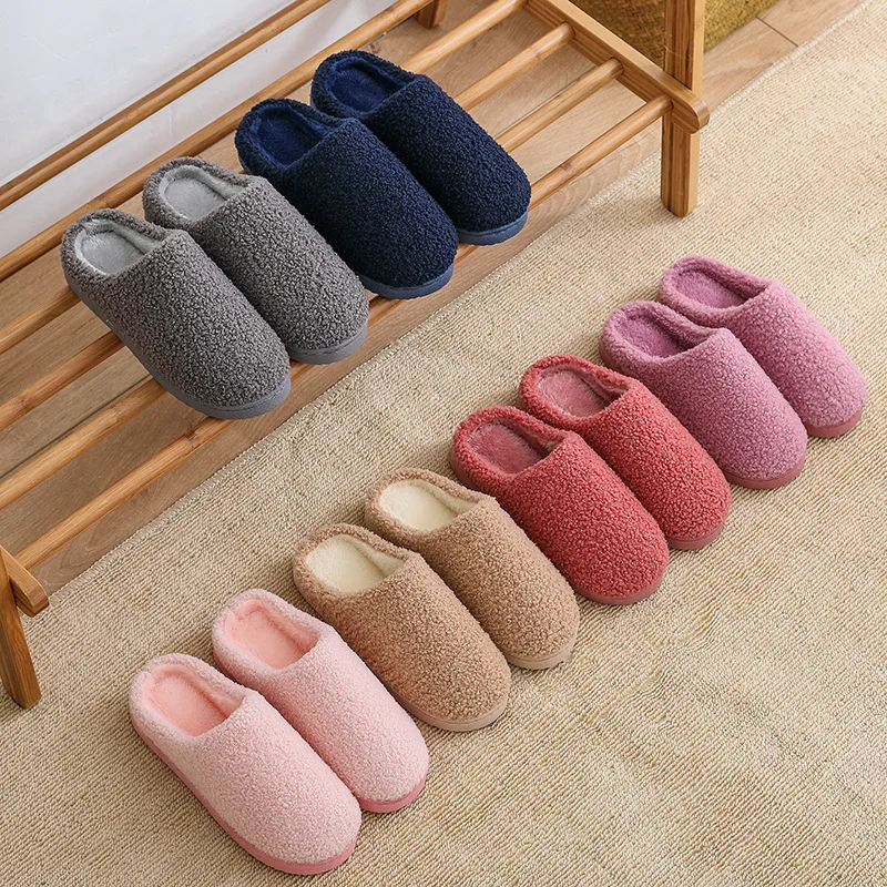 

Autumn And Winter Cotton Slippers Female Couple Home Indoor Warm Wool Shoes Home With Thick Bottom Men And Women Winter