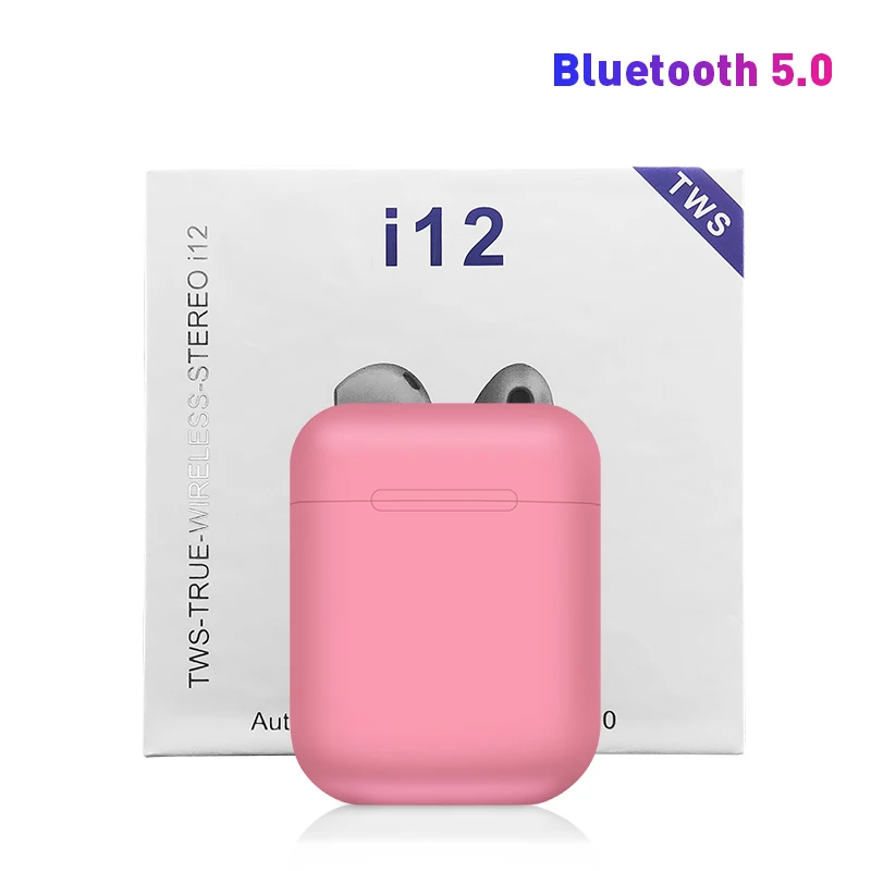 Оригинальные наушники 12 tws матовые наушники Bluetooth 5,0 беспроводные наушники спортивные наушники для iPhone Andorid IOS Phone дропшиппинг - Цвет: i12 Mate Box Pink