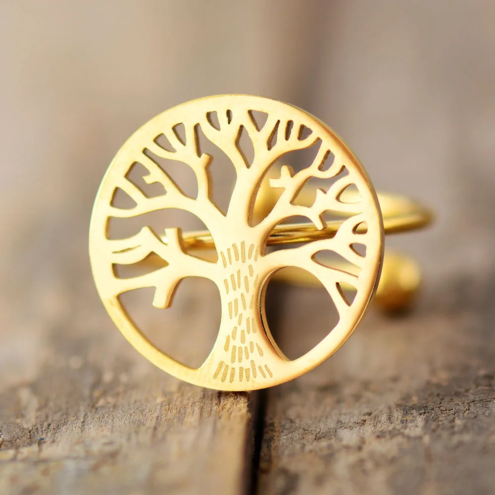 Simple Fashion Adjustable Finger Rings Gold Color Tree Charm Teengirl Women Cocktail Stainless Steel Ring Jewelry - Image 2