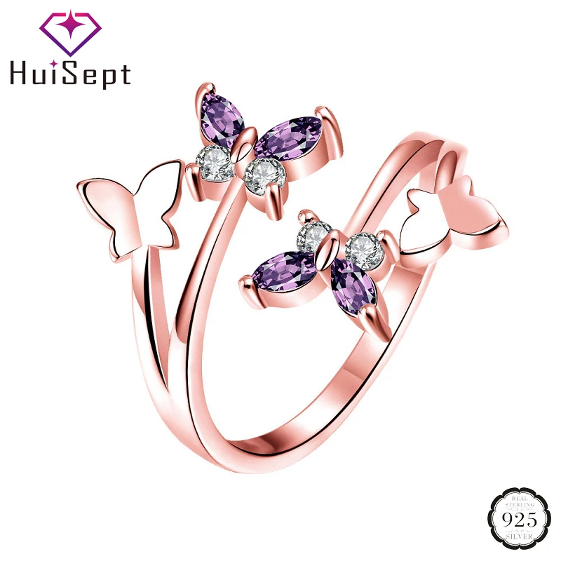 HuiSept New 925 Silver Rings Amethyst Zircon Gemstone Double Butterfly Shape Jewelry Ring for Women Wedding Party Gift Wholesale HuiSept New 925 Silver Rings Amethyst Zircon Gemstone Double Butterfly Shape Jewelry Ring for Women Wedding Party Gift Wholesale