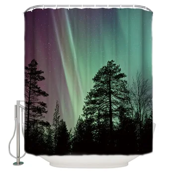 

Waterproof Polyester Fabric Shower Curtain The Aurora Scenery Shower Curtain