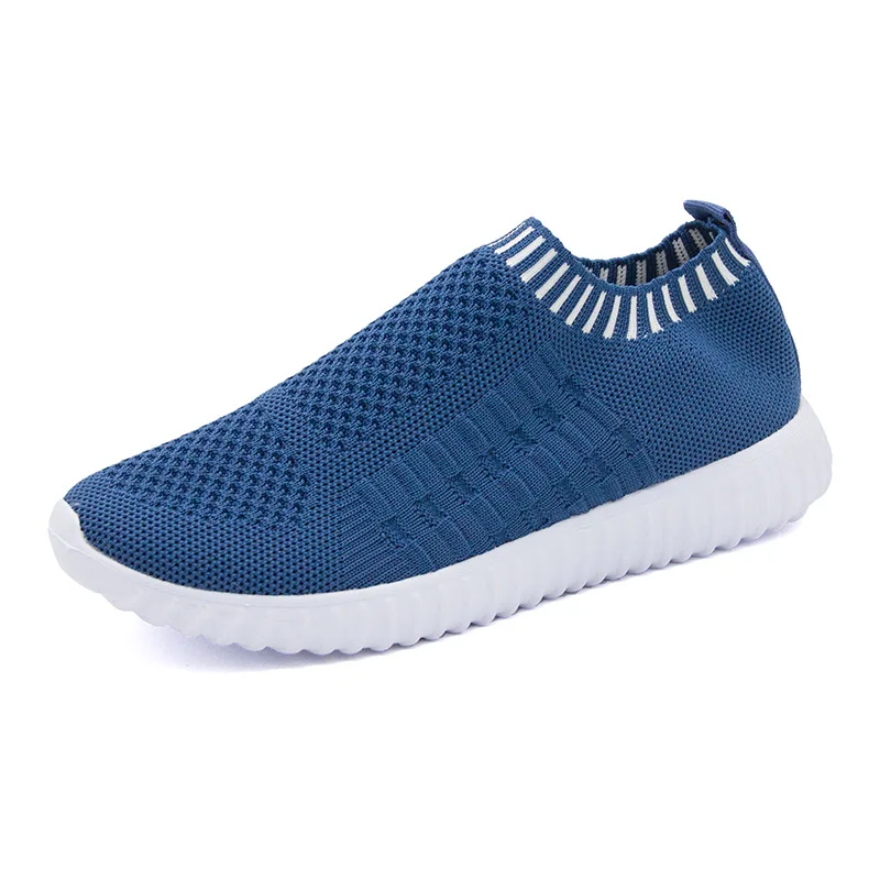 blue Женские кроссовки; обувь из вулканизированной кожи; женская повседневная обувь без застежки на плоской подошве; обувь с носком; Basket Femme; Лоферы размера плюс; прогулочная обувь; zapatillas mujer - Цвет: blue
