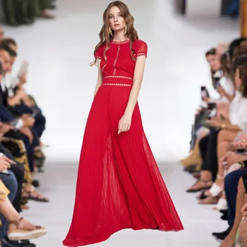 

New pure color posed temperament of cultivate morality dress lace stitching pressure plait dress dress