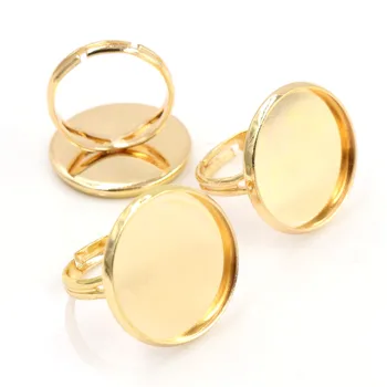 

20mm 10pcs/lot Gold Color Plated Brass Adjustable Ring Settings Blank/Base,Fit 20mm Glass Cabochons,Buttons;Ring Bezels-K3-15