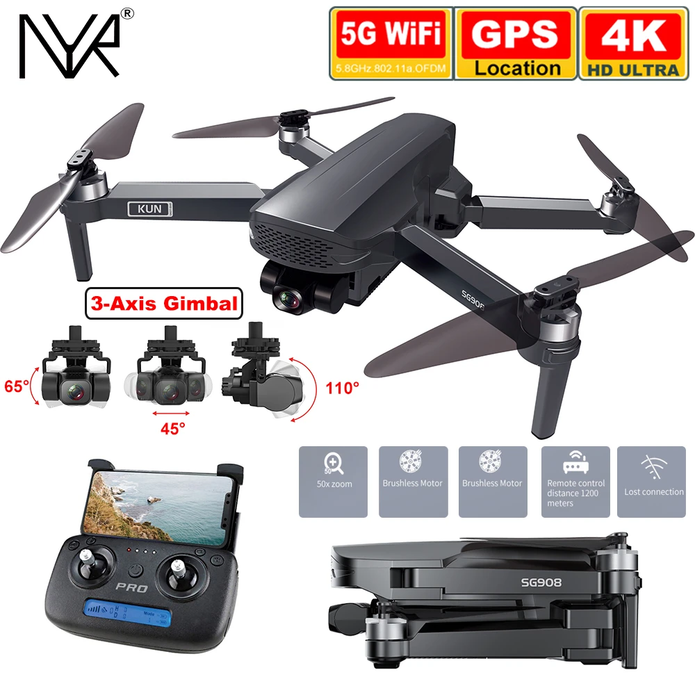 NYR SG908 Drone 4K GPS Professional with 3-Axis Gimbal Camera 1200m Long Distance 5G WiFi FPV Brushless Quadcopter dron PK SG906 radio control helicopter