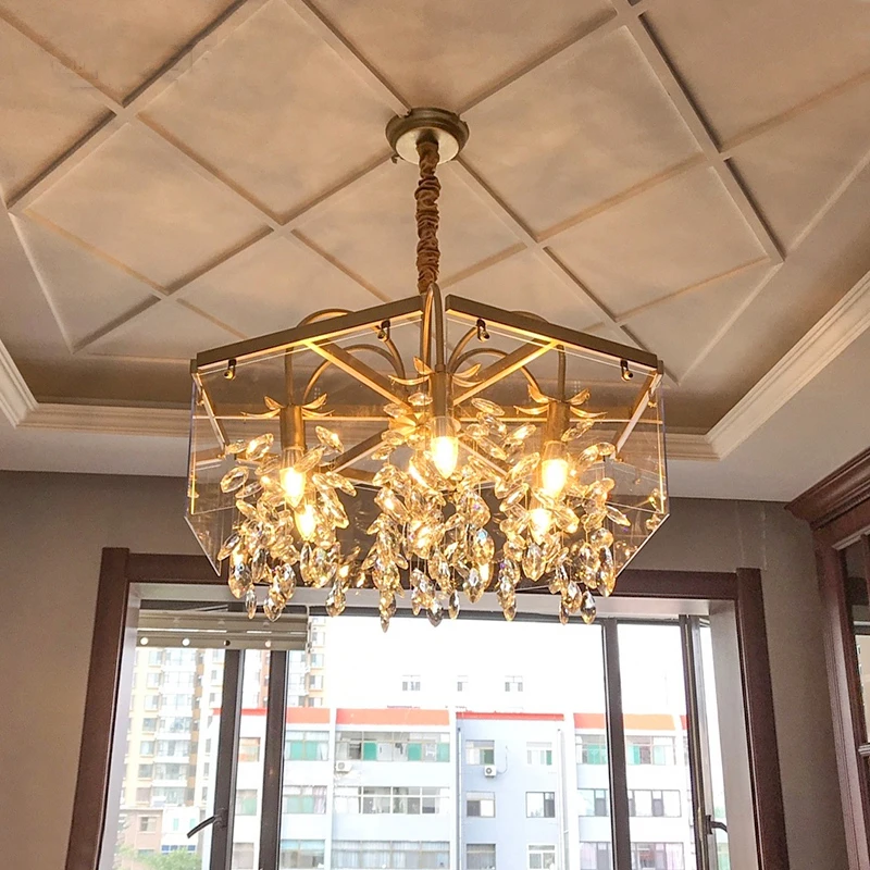 

American postmodern crystal luxury living room Pendant lights suitable for dining room bedroom study shiny lighting