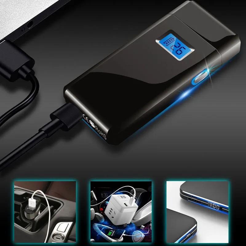 Двойная дуговая зажигалка, дисплей питания, персонализированная usb зарядка, зажигалка, трубка, воспламенитель, ЖК-дисплей, кнопка Зажигания, зажигалка