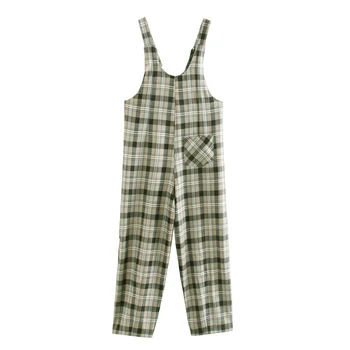 

2020 Za New Casual Fashion Lady Female Women Women's clothes Green Button Check Plaid Strap Pocket Pocket