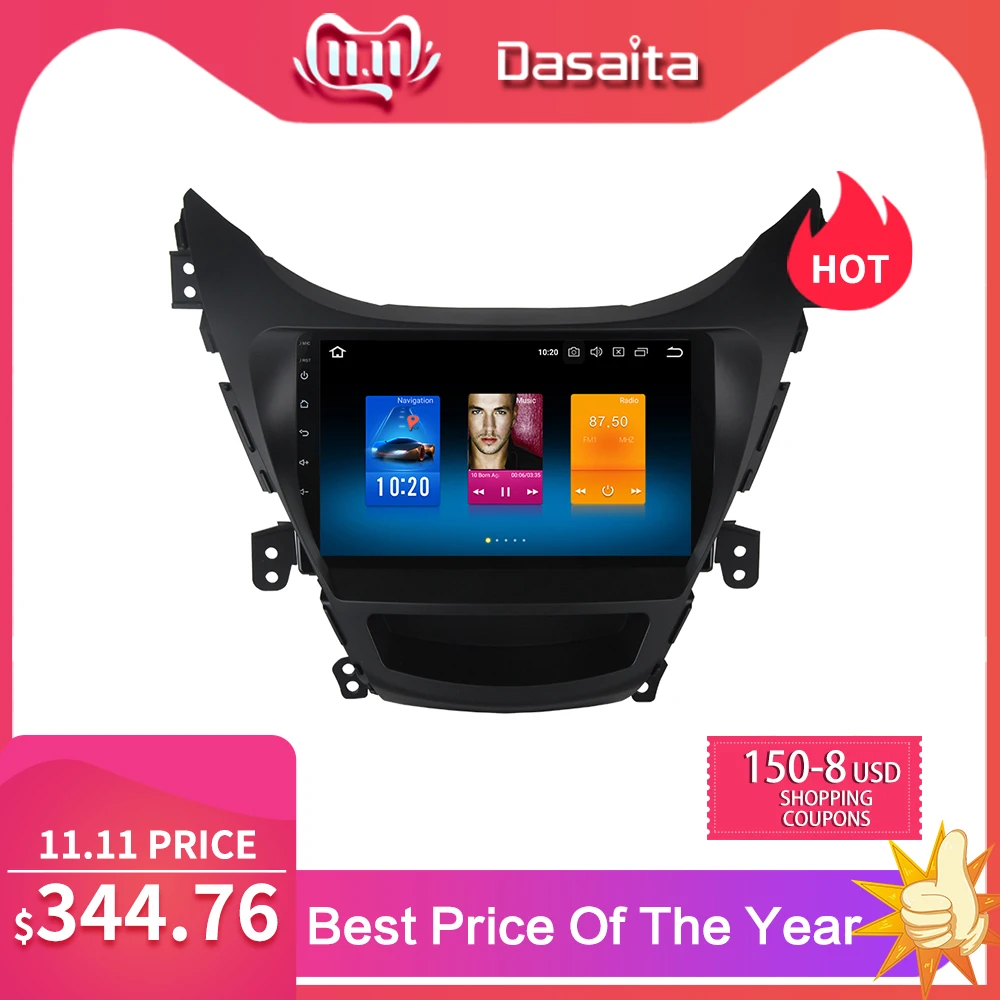 Dasaita Android 9,0 Автомобильный мультимедийный для hyundai Elantra I35 Avante радио 2010 2011 2012 2013 без DVD 9 "сенсорный экран 4*50 Вт стерео