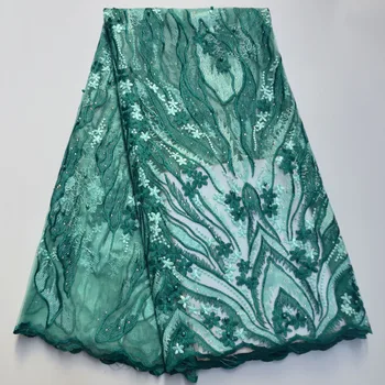 

Green 2020 African Beaded Tulle Lace Fabric High High Quality Lace Material Net French Embroidery Nigeria Lace Fabric FC4-8