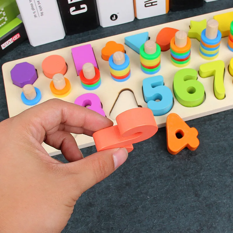 

Montessori Teaching Aids Kindergarten 2-6-Year-Old Early Childhood Educational Three-in-One Shape with Numbers Ring Numbers Boar