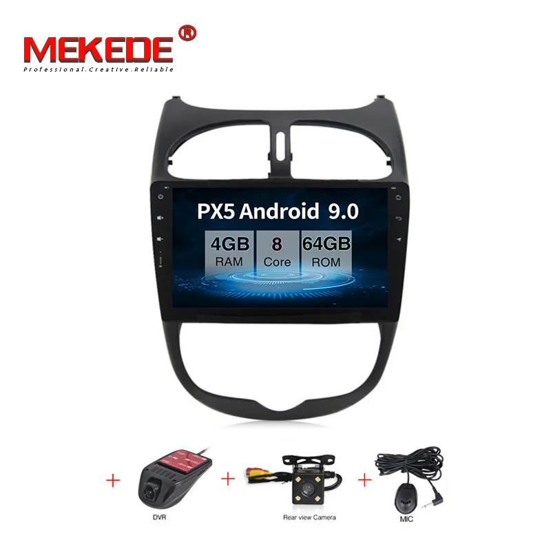 PX5 MEKEDE полный сенсорный экран четырехъядерный android 9,0 автомобильный Радио gps Мультимедиа для peugeot 206 2000- с WiFi 3g Bluetooth USB - Цвет: PX5