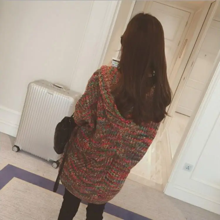  Nice Winter Korean Trendy Loose Cardigan V-Neck Women Fall Knitwear Loose Line Hooded Sweater
