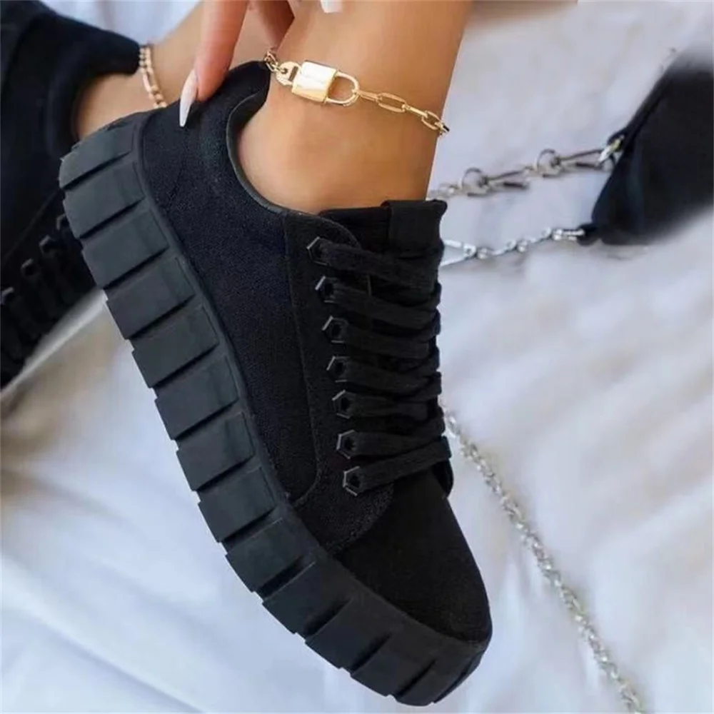 Women's Multi Color Sneakers 2025 New All Season Thick Bottom Ladies Lace Up Comfy Vulcanized Shoes Fashion Large-Sized Flats 4