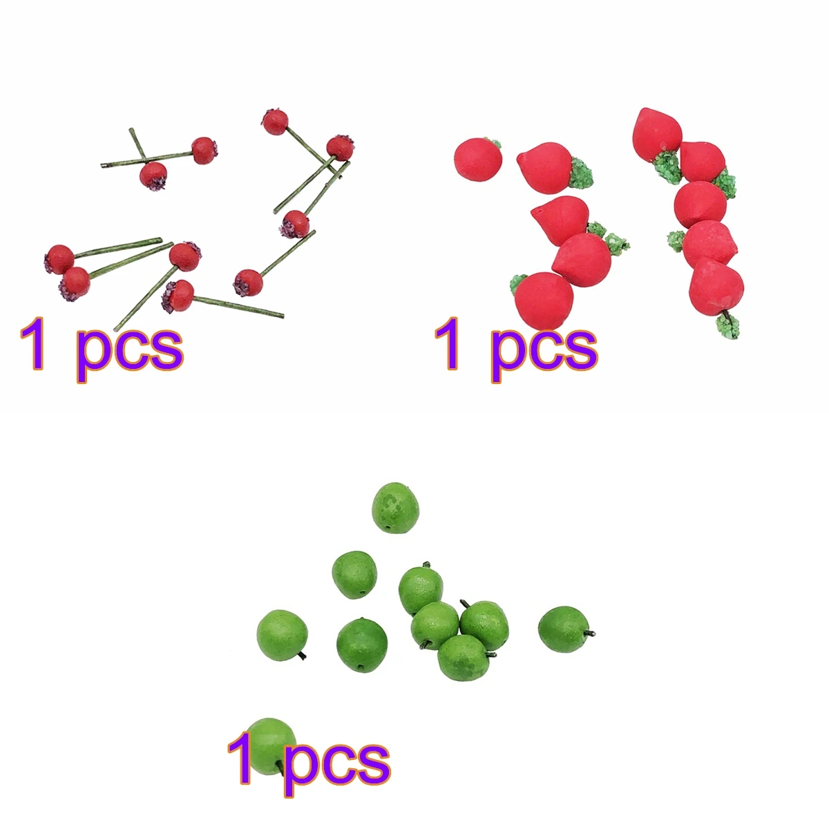 

30 PCS Mix Hawthorn+Red Carrot Head+Green Apple Miniature Fruit And Vegetable Toys Model Kitchen Food Decor