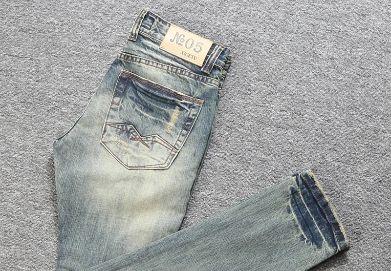 Модные мужские джинсы в итальянском стиле высокого качества, классические рваные джинсы в стиле ретро, мужские джинсовые узкие брюки в