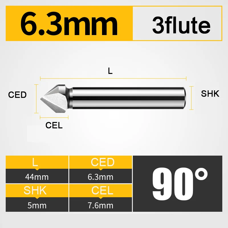 CED6.3-CEL7.3 BUY4GET5 UCHEER 3 Флейта 90 градусов HSS Зенковка фаски слишком Дерево Сталь фаска резак Электроинструмент 4,5 до 50 мм - Длина режущей кромки: CED6.3-CEL7.3