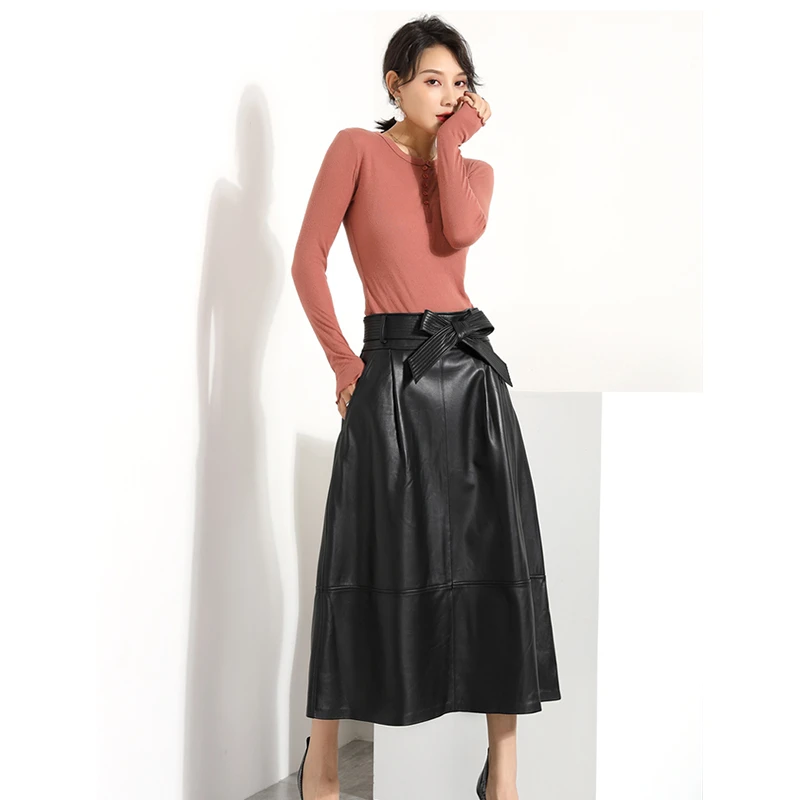 Hoge Kwaliteit Real Lederen Rok Vrouwen Lente Herfst Hoge Taille Lange Geplooide Rok Lady Casual Maxi Schapenvacht Rok Vrouwen Hoge Kwaliteit Real Lederen Rok Vrouwen Lente Herfst Hoge Taille Lange Geplooide Rok Lady Casual Maxi Schapenvacht Rok Vrouwen