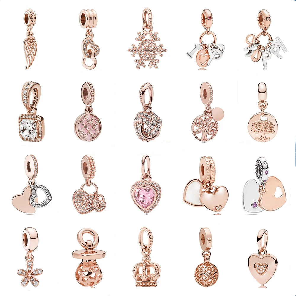 

PDB DZ 08 Silver and Rose Gold pendants traditional crown heart of love guide Necklace Charm for original Bracelet.