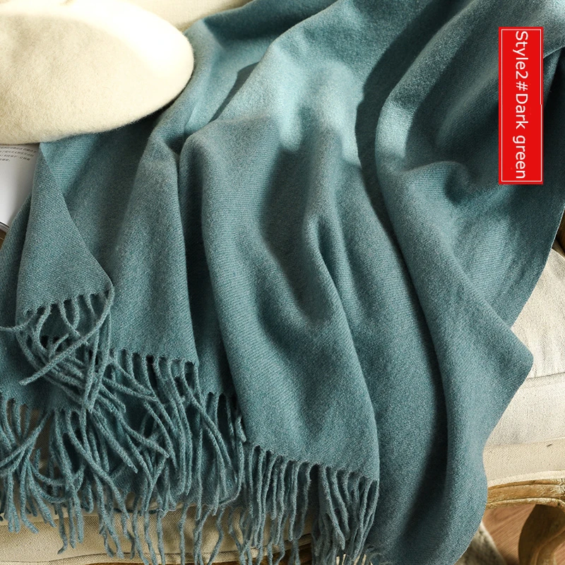 Style2 Dark Green Высокое качество кашемировые шарфы женские новые зимние плотные теплые мягкие пашмины Шали Обертывания Твердые женские шерстяные длинные шарфы с кисточками - Цвет: Style2 Dark Green
