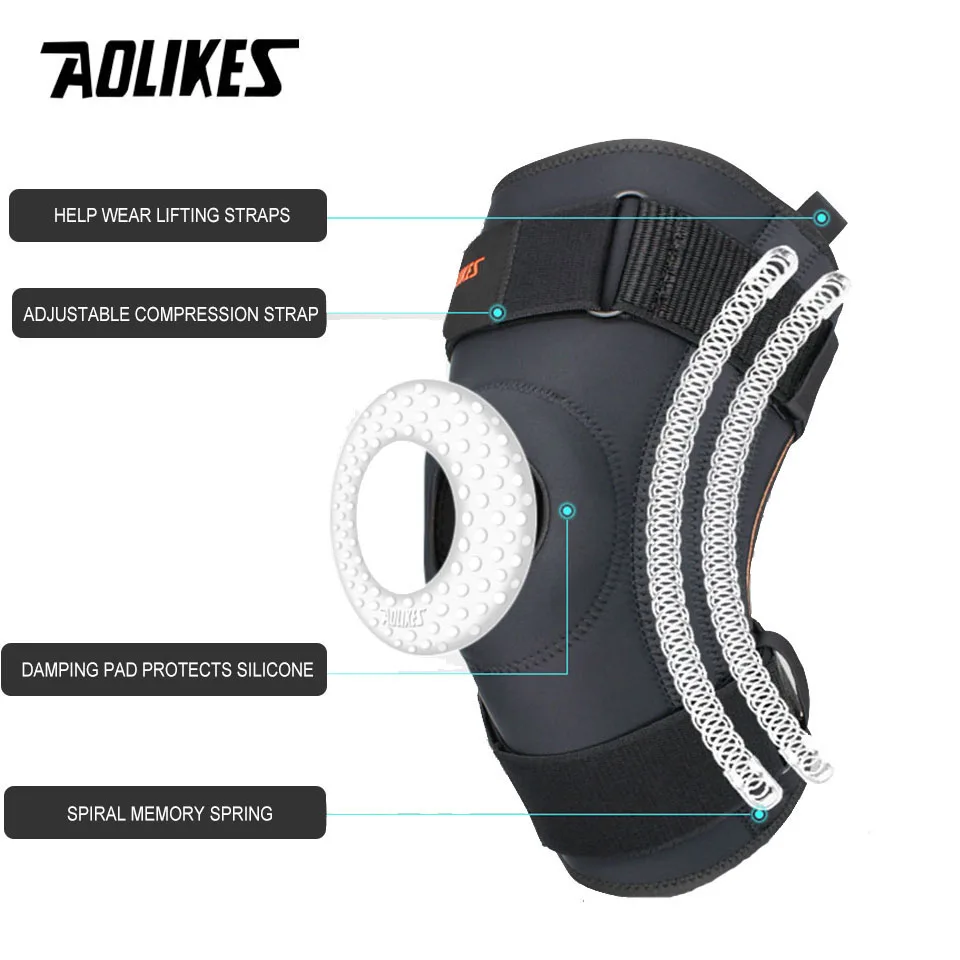 AOLIKES Spring Support Running Knee Pads Basketball Hiking Compression Shock Absorption Breathable Meniscus Knee Protector 1Pair