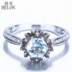 HELON Solid 14 K, белое золото, Круглый 0.75ct, Натуральный аквамарин 0.43ct, бриллианты, обручальные свадебные модные ювелирные изделия, кольцо