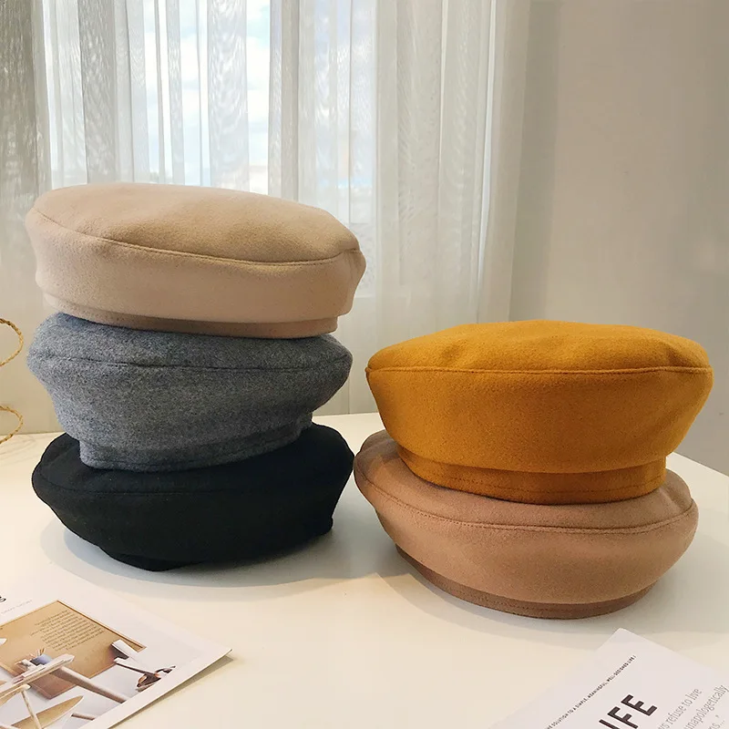 Black Beret Women's Autumn And Winter Solid Color CHIC Korean-style Versatile Japanese-style Painter Cap Pumpkin Bud British-Sty