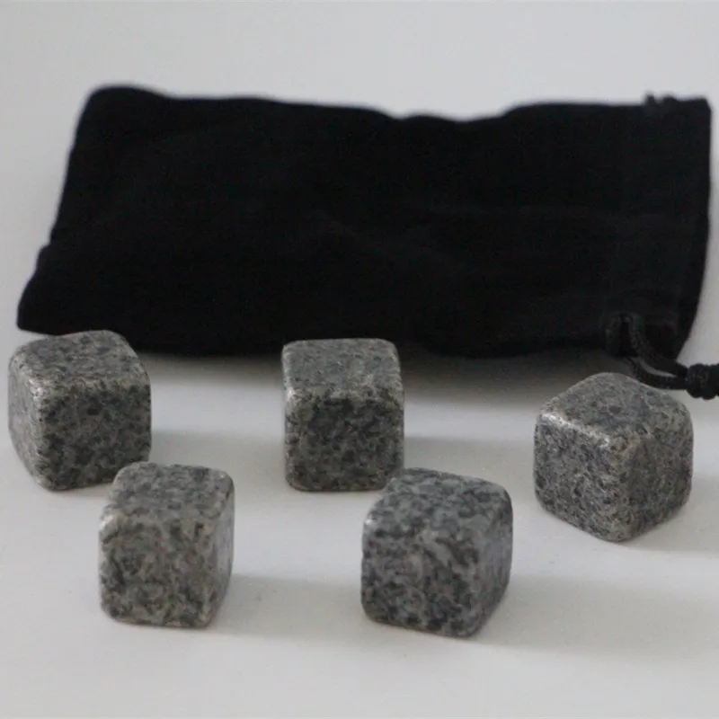 Whiskey Stone Black Velvet Bag Ice Cube Stone Paper Box 9 Pcs