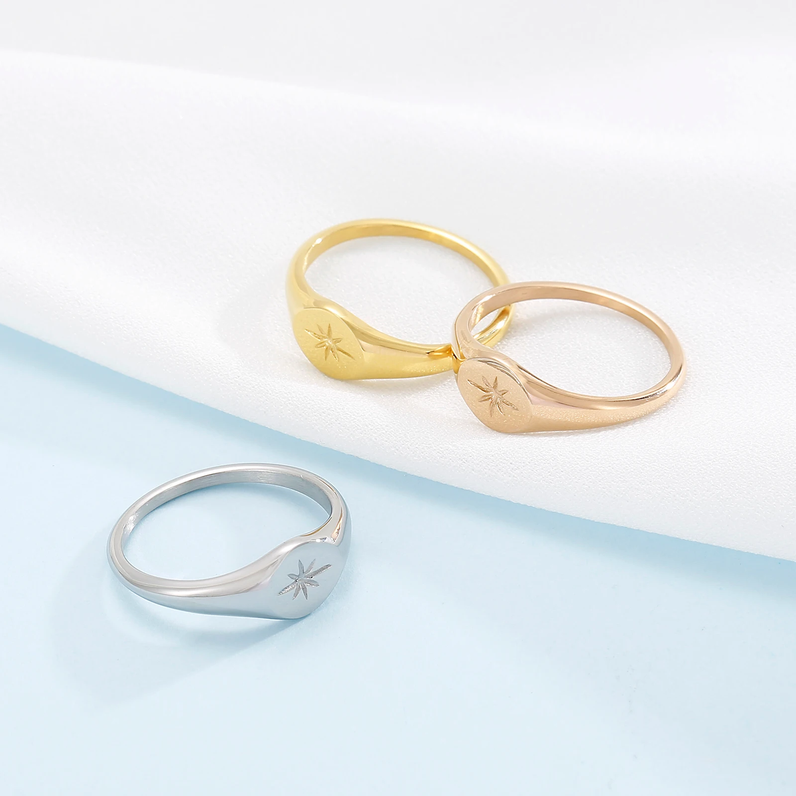 Gold Color Ring KALEN Simple North Star Starburst Signet Rings Gold Color Geometry Ring Finger Stacking Band Jewelry Ring Party Gift