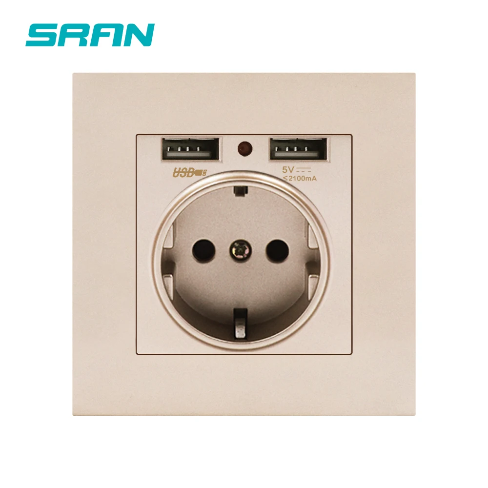 Европейская розетка SRAN с usb портом для зарядки белая панельная из поликарбоната 2