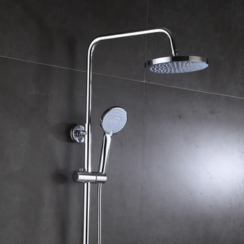 

Modern Bathroom 8" Chrome Mixer Shower Round Shower Tower Panel & Handheld Shower Twin Head Set adjustable swivel joint